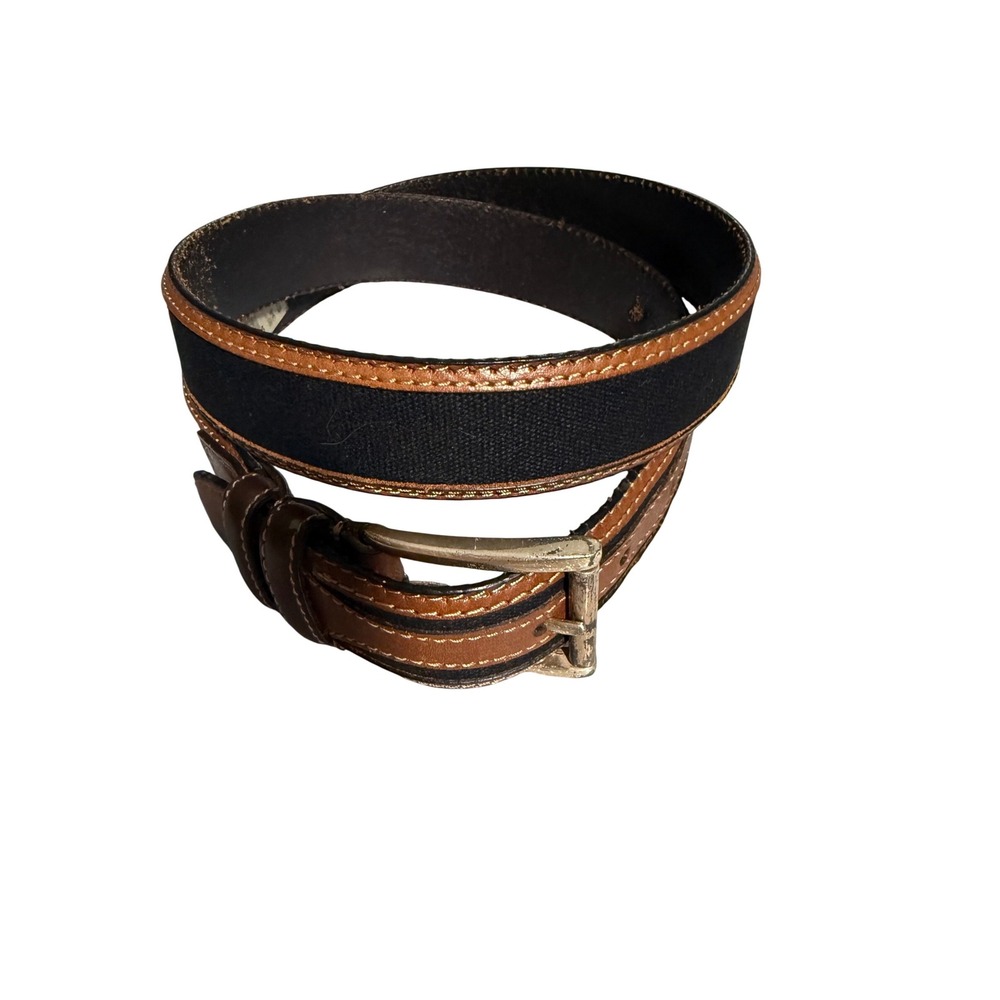 Goody's Mens Brown Leather Black Canvas Inlay Belt Size 34